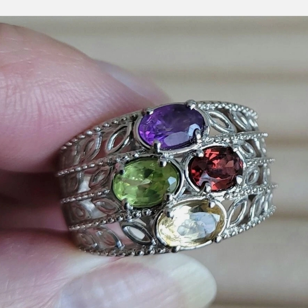 🆕️ SIZE 6 KARIS MULTI GEMSTONE RING IN PLATINUM BOND - Picture 4 of 16